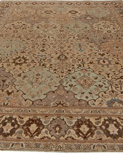 Vintage Persian Tabriz Brown Handwoven Wool Carpet