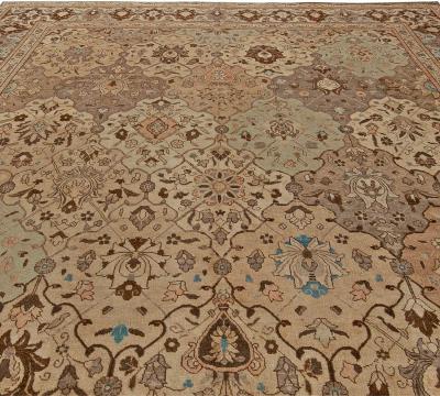 Vintage Persian Tabriz Brown Handwoven Wool Carpet