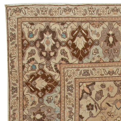 Vintage Persian Tabriz Brown Handwoven Wool Carpet