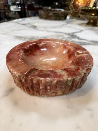 Vintage Pink Marble Ashtray Carved Stone with Rustic Textured Edge