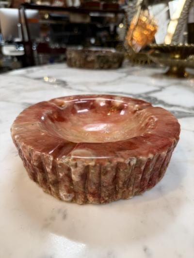 Vintage Pink Marble Ashtray Carved Stone with Rustic Textured Edge