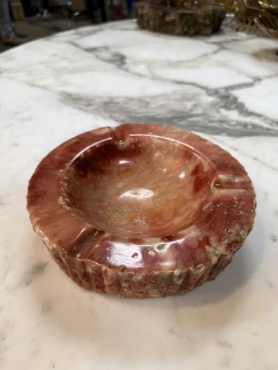 Vintage Pink Marble Ashtray Carved Stone with Rustic Textured Edge