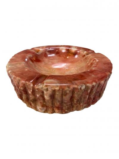 Vintage Pink Marble Ashtray Carved Stone with Rustic Textured Edge