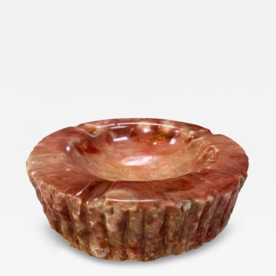Vintage Pink Marble Ashtray Carved Stone with Rustic Textured Edge