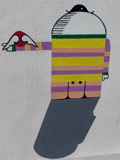 Vintage Playful Surreal Pop Art Painting on Canvas Signed