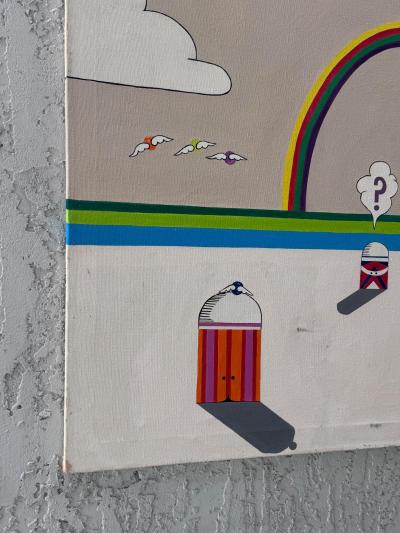 Vintage Playful Surreal Pop Art Painting on Canvas Signed