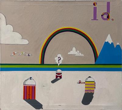 Vintage Playful Surreal Pop Art Painting on Canvas Signed