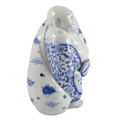 Vintage Porcelain Buddha Holding a Fan