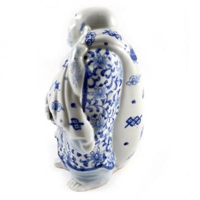 Vintage Porcelain Buddha Holding a Fan