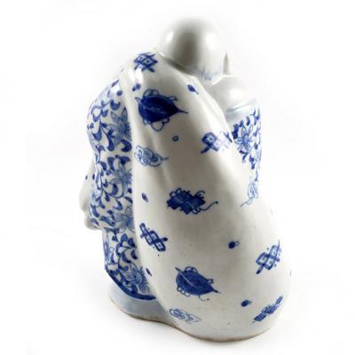 Vintage Porcelain Buddha Holding a Fan