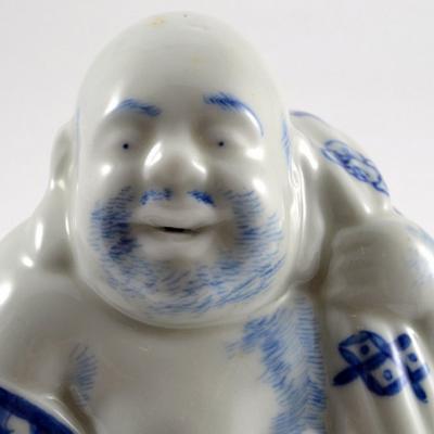 Vintage Porcelain Buddha Holding a Fan