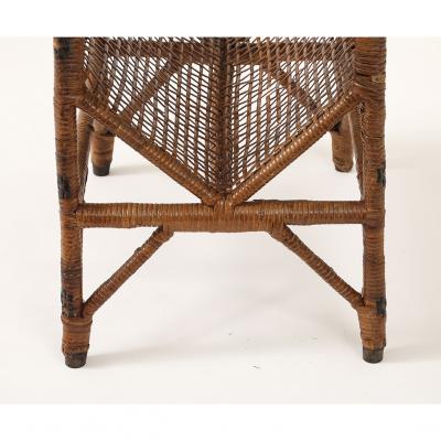 Vintage Rattan Side Table with Magazine Rack Base