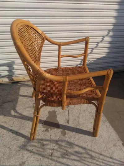 Vintage Rattan and Bamboo Boho Chic Armchair with Cushion