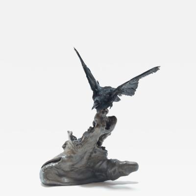 Vintage Raven Taxidermy on Root Sculpture