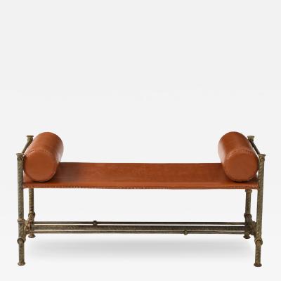 Vintage Rebar and Leather Bench
