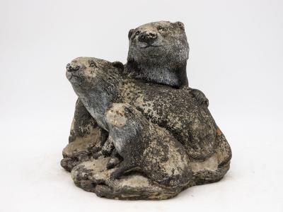 Vintage Reconstituted Stone Badger Family Garden Ornament
