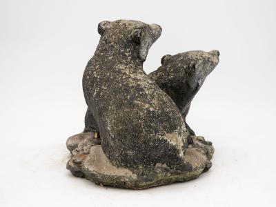 Vintage Reconstituted Stone Badger Family Garden Ornament