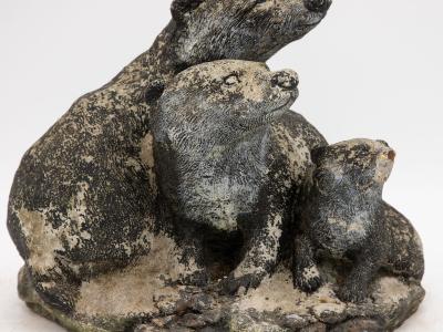 Vintage Reconstituted Stone Badger Family Garden Ornament