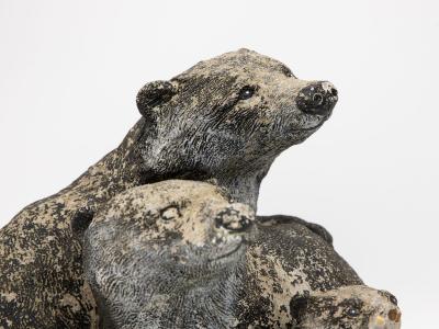 Vintage Reconstituted Stone Badger Family Garden Ornament