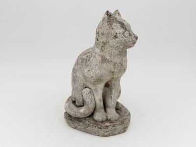 Vintage Reconstituted Stone Cat Garden Statue English 1970s