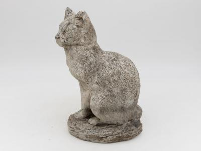 Vintage Reconstituted Stone Cat Garden Statue English 1970s