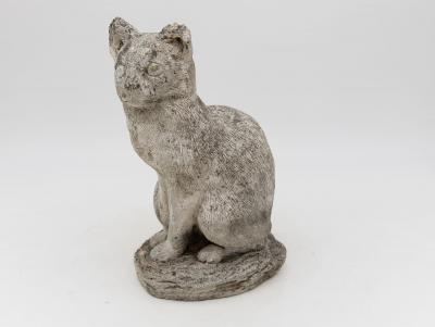 Vintage Reconstituted Stone Cat Garden Statue English 1970s