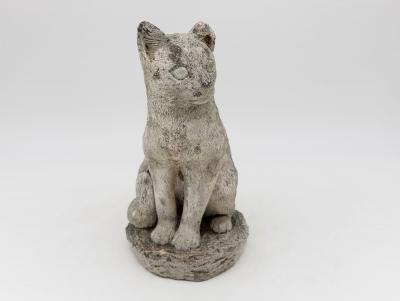 Vintage Reconstituted Stone Cat Garden Statue English 1970s