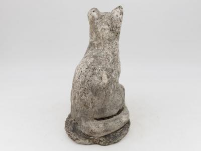 Vintage Reconstituted Stone Cat Garden Statue English 1970s