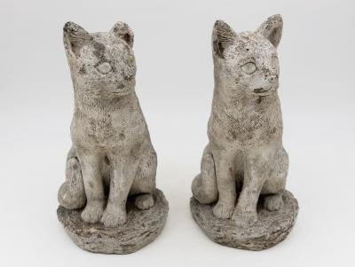 Vintage Reconstituted Stone Cat Garden Statue English 1970s
