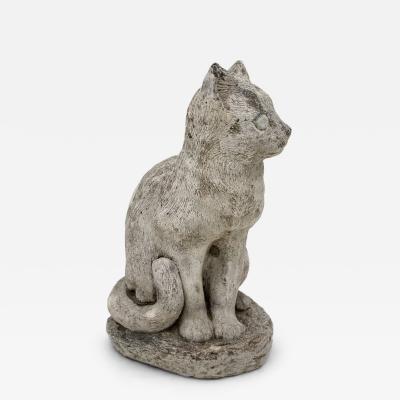 Vintage Reconstituted Stone Cat Garden Statue English 1970s