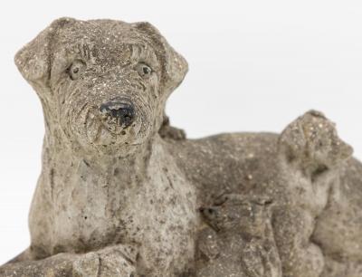 Vintage Reconstituted Stone Dog with Four Puppies English Mid 20th C 