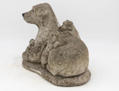 Vintage Reconstituted Stone Dog with Four Puppies English Mid 20th C 