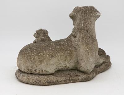 Vintage Reconstituted Stone Dog with Four Puppies English Mid 20th C 