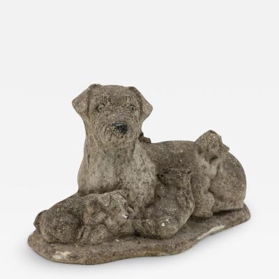 Vintage Reconstituted Stone Dog with Four Puppies English Mid 20th C 