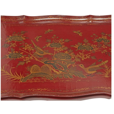 Vintage Red Chinoiserie Tray Top Faux Bamboo Coffee Cocktail Table