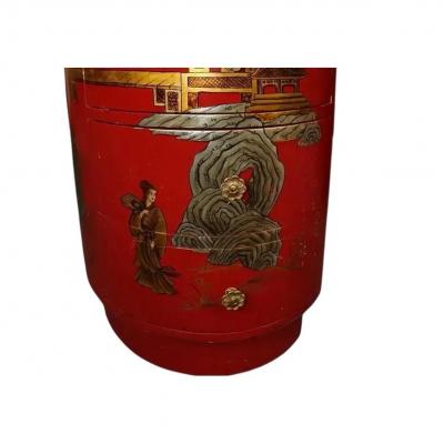 Vintage Red Gold Leather Top Kidney Shaped Chinoiserie Painted Desk