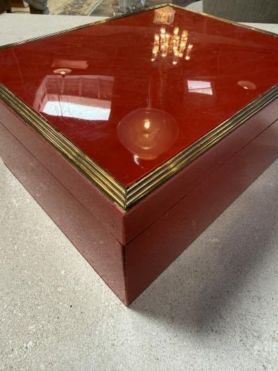 Vintage Red Lacquer Box with Brass Trim