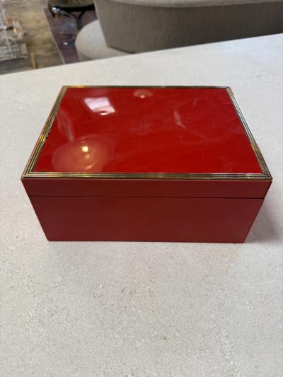 Vintage Red Lacquer Box with Brass Trim