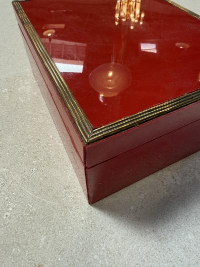 Vintage Red Lacquer Box with Brass Trim