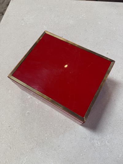 Vintage Red Lacquer Box with Brass Trim