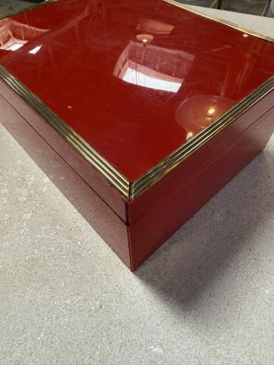 Vintage Red Lacquer Box with Brass Trim