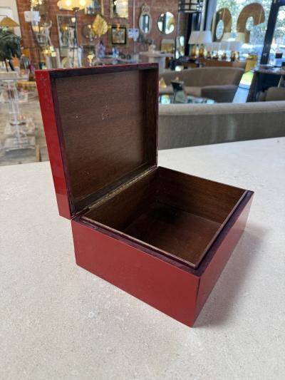 Vintage Red Lacquer Box with Brass Trim
