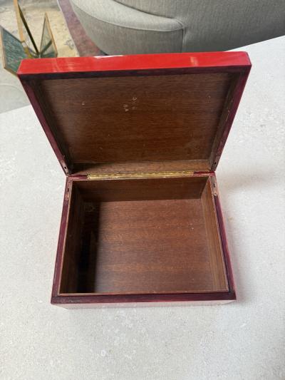 Vintage Red Lacquer Box with Brass Trim