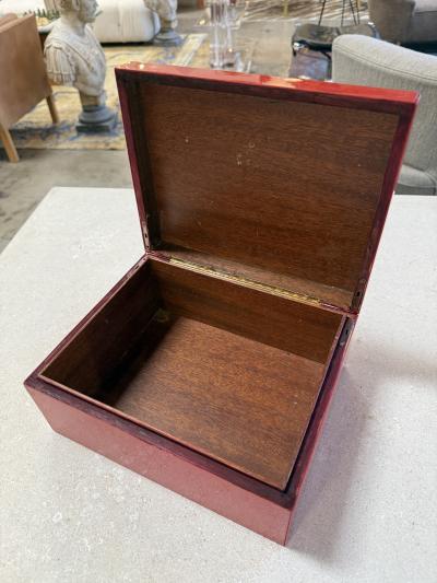 Vintage Red Lacquer Box with Brass Trim