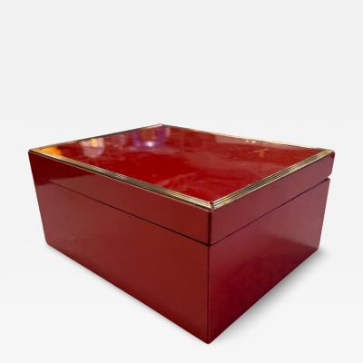 Vintage Red Lacquer Box with Brass Trim