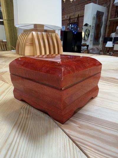 Vintage Red Lacquer Decorative Box with Scalloped Footed Base