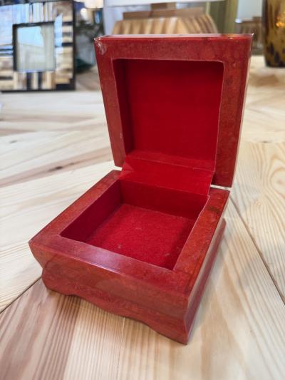 Vintage Red Lacquer Decorative Box with Scalloped Footed Base