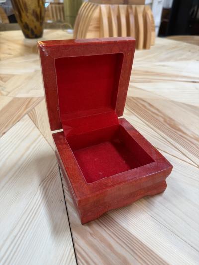 Vintage Red Lacquer Decorative Box with Scalloped Footed Base