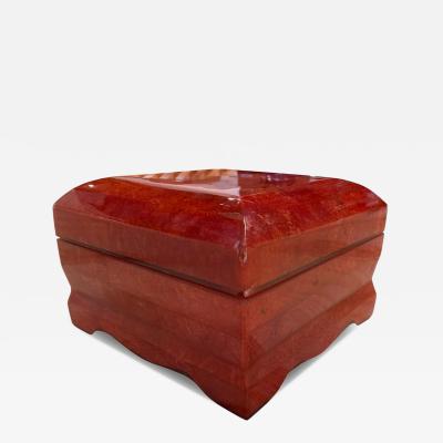 Vintage Red Lacquer Decorative Box with Scalloped Footed Base