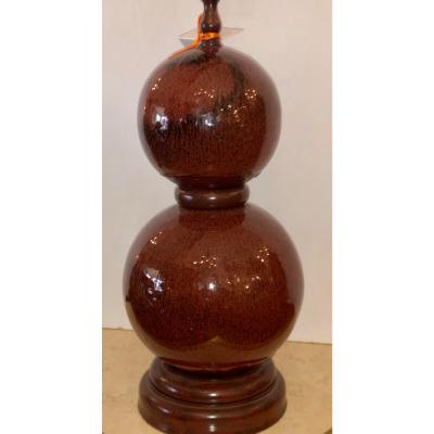 Vintage Red Majolica Pottery Double Gourd Lamp